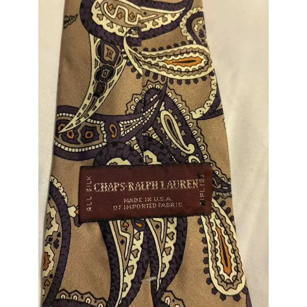 Vintage Chaps Ralph Lauren 100 % Silk USA Made Tie Multicolor Paisley